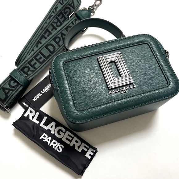 KARL LAGERFELD Simone Green Camera Bag Top Handle Crossbody $230 NWT + Dust Bag - Picture 9 of 9